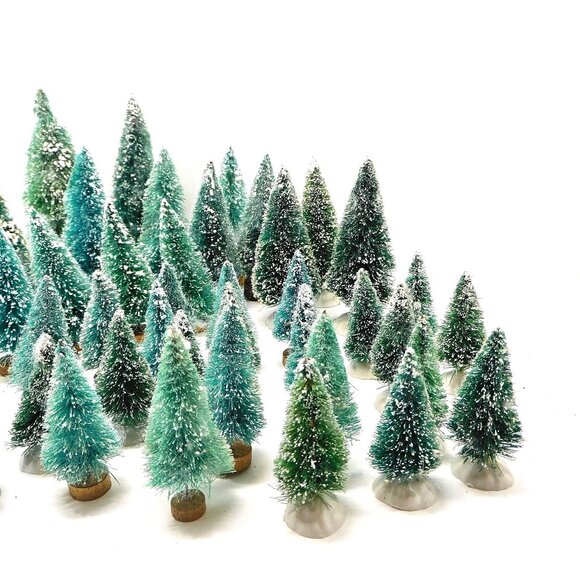 Set Of 46 Vintage Bottle Brush Trees Flocked Various Bases 2 - 6" - Picture 3 of 8